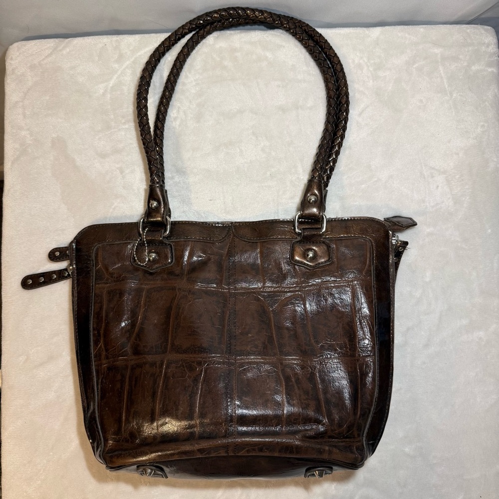 Vintage Marc Chantal Brown Embossed Leather‎ Shoulder Bag Y2K